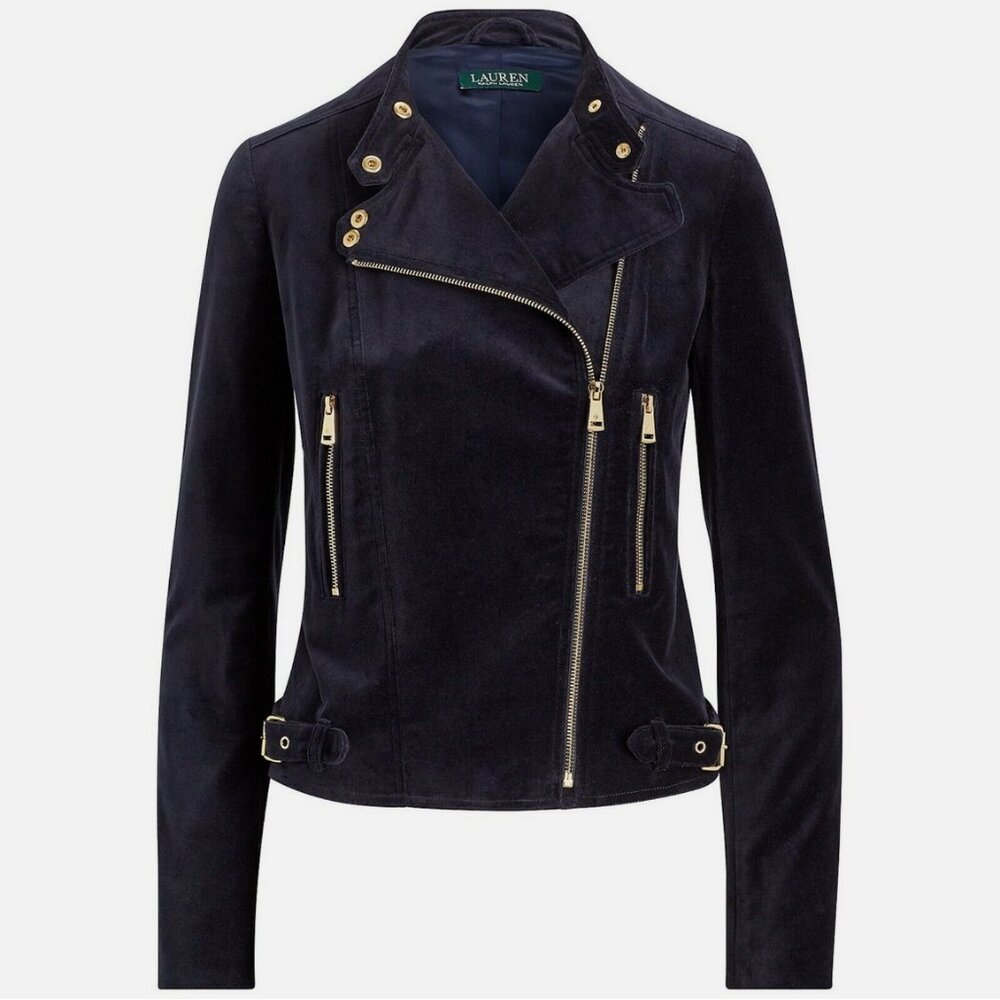 Lauren Ralph Lauren Stretch Velvet Moto Jacket